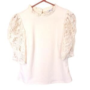 BlaShe Size Large L Cream Pink Lace 3/4 Sleeve Preppy Cute Chic Frilly Darling
